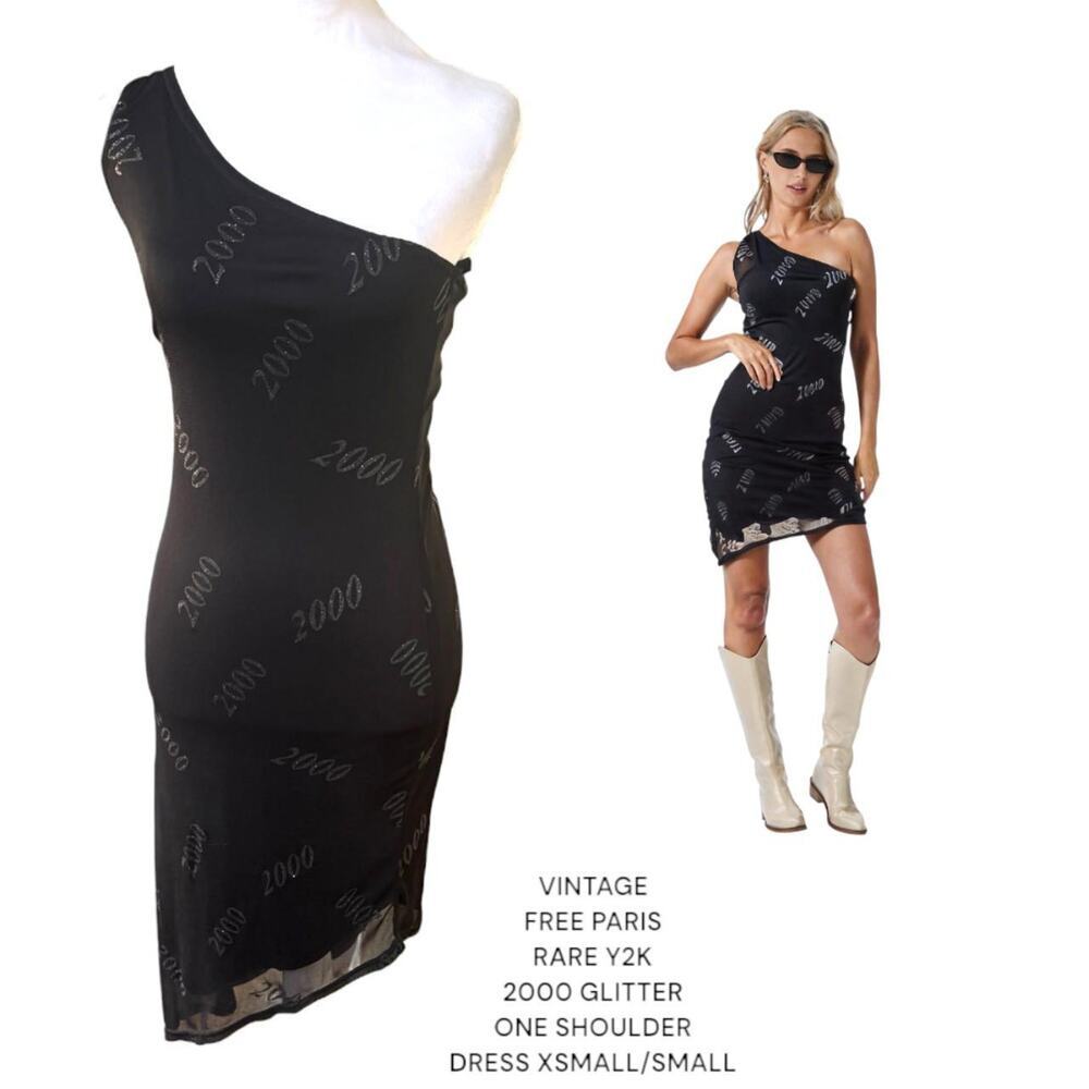 RARE Y2K 2000'S FREE PARIS MADE IN FRANCE 2000'S GLITTER ONE SHOULDER DRESS XS/S